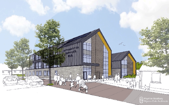 An impression of how the proposed council hub buildings in the centre of Liskeard could look