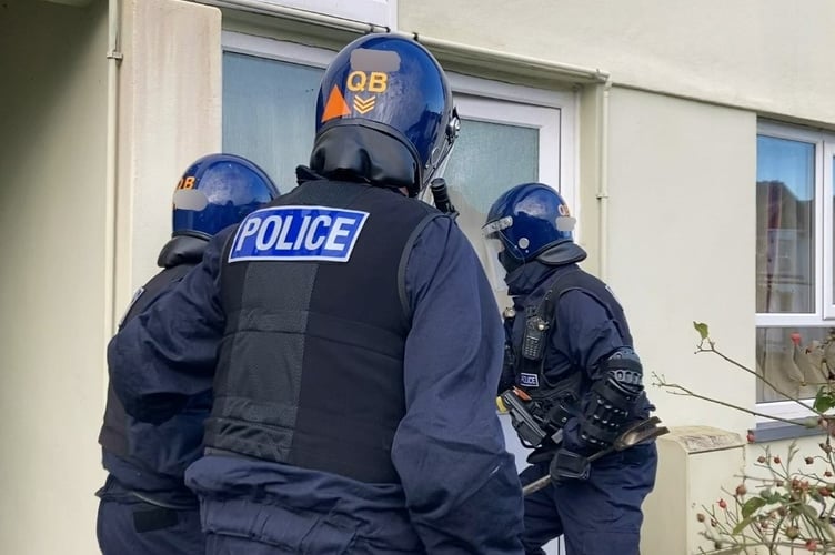 A police raid under way at a property in Callington