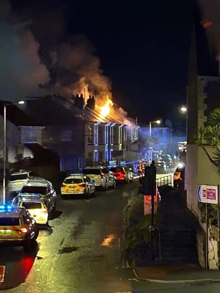 Smoke is seen billowing across Newquay.