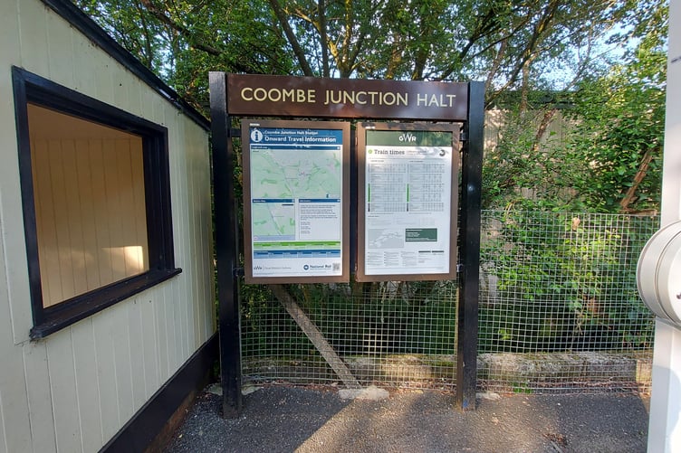 Station sign at Coombe Junction Halt