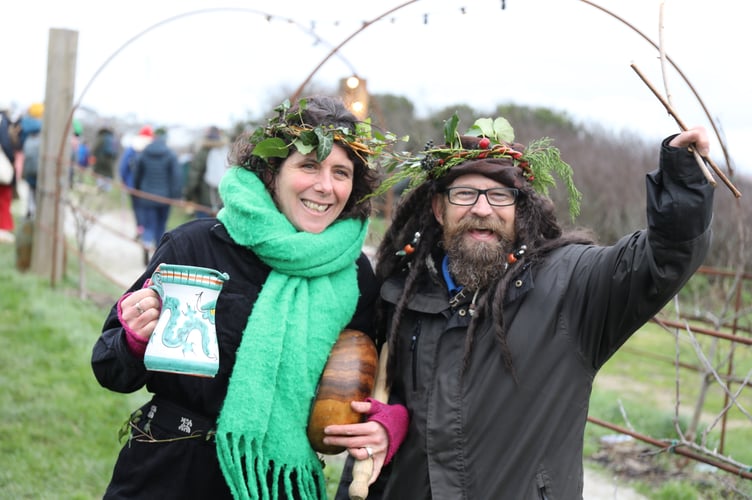 Wassail Queen Hetty Ninnis and the Orchard's Steve Wright.