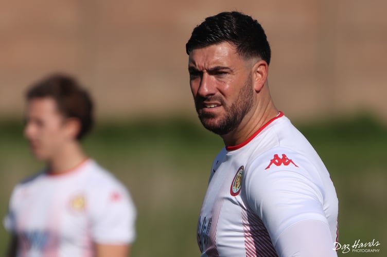 Saltash United striker Adam Carter, who scored a hat-trick against Wadebridge.
