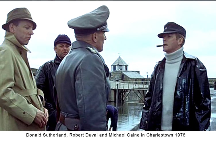Donald Sutherland, Robert Duvall and Michael Caine filming The Eagle Has landed in Charlestown, 1976