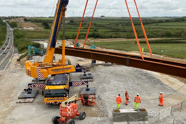 Bridge beams being lifted into place last year for the new Tolgroggan bridge