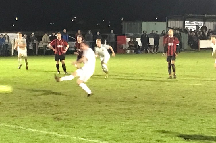 Andy WatkinsÕ penalty winner for St BlazeyAFC at Dobwalls tonight Feb 3 2023