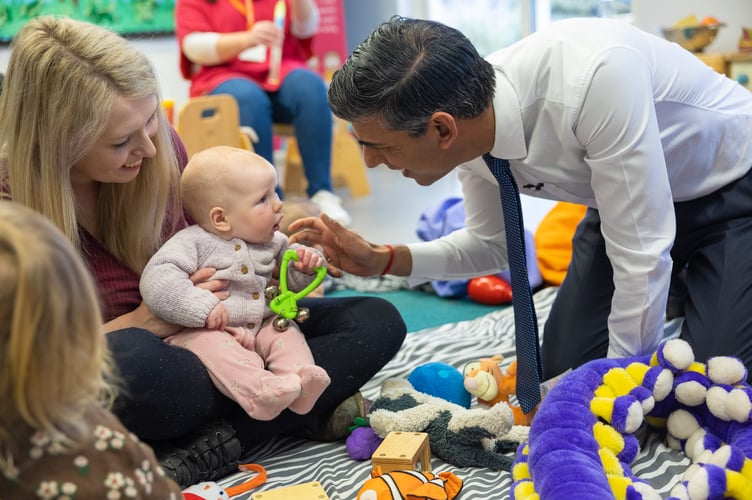 09/02/2023. St Austell, United Kingdom. The Prime Minister Rishi Sunak and his wife Akshata Murty visit a Family Hub in Cornwall where they met with staff, parents and children along with Andrea Leadsom MP. St Austell Family Hub. Picture by Simon Walker / No 10 Downing Street