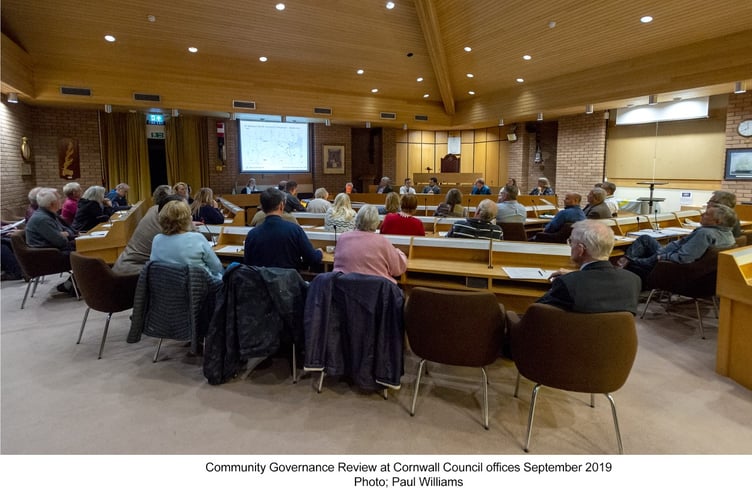 A community governance review inside the council offices in St Austell in September 2019