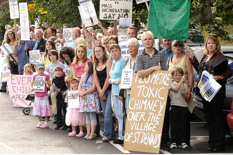 A protest outsidde the council offices against plans for an incinerator at St Dennis, in July 2008