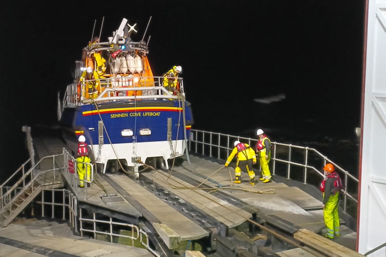 Sennen Cove lifeboat City of London III being recovered
