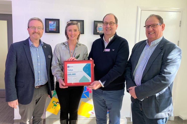 Mike Pritchard, David Maskell and Alan Powell, from Cornwall Freemasons, with Trelya’s Sharon Rich