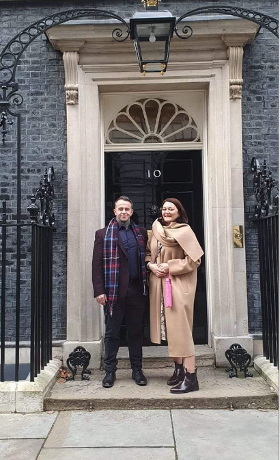 Craig Jones with his wife Charmain outside 10 Downing Street