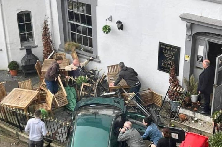 The pub crashing into the Wig & Pen