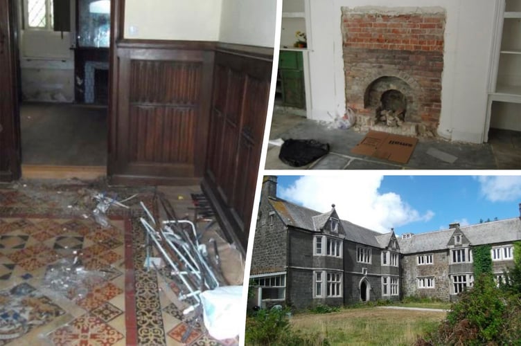 See SWNS story SWLNmanor. These pictures show the 'war zone' that greeted a family arriving for the first time at their historic £1.5m manor home - after the seller 'gutted' it before completion. Martin and Sarah Caton thought they were buying into an idyllic Cornish lifestyle when they purchased the Grade 2* listed Bochym Manor in Helston in 2014. But their dream move turned into a nightmare when they arrived and discovered the building had been ripped apart and stripped bare - with some of the doors, windows, fireplaces and even floors being removed.