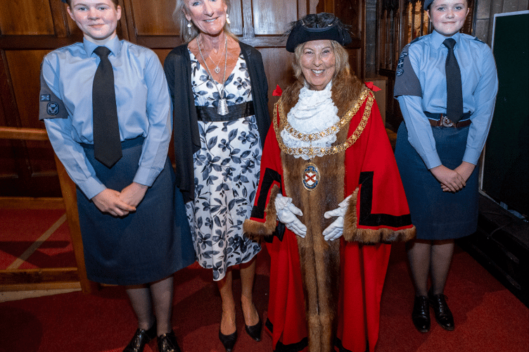 New mayor Crystal Pearce with consort Jenny Lingham and cadets Abbey and Isobel (PICTURES: ST AUSTELL TOWN COUNCIL)