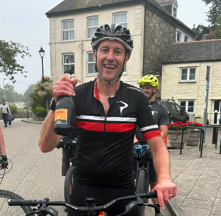 Matt Ward after his cycling challenge for Cancer Research