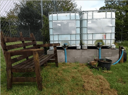 The water storage tanks at Lanjeth Allotments, near St Austell