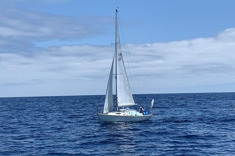 Photo of 'the Minke', a 25ft fibreglass folk boat with a white hull and white sails that has been overdue for a week after departing on June 18 for a single-handed Jester Challenge, with a plan to sail the route via the Isles of Scilly to Baltimore, Ireland. See SWNS story SWLShunt. The coastguard have issued a public appeal to help find a yacht that has been missing for a week. 'The Minke' was due to arrive in Baltimore, Ireland, last Thursday (22/6) after departing from Plymouth, Devon, just four days earlier on June 18. However, there has been no contact with the 25ft fibreglass vessel since departure. HM Coastguard says that the skipper of the Minke was taking part in the single-handed Jester Challenge, with a plan to sail the route via the Isles of Scilly.