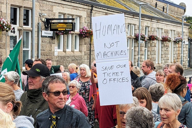 The demonstration outside Penzance Train Station
