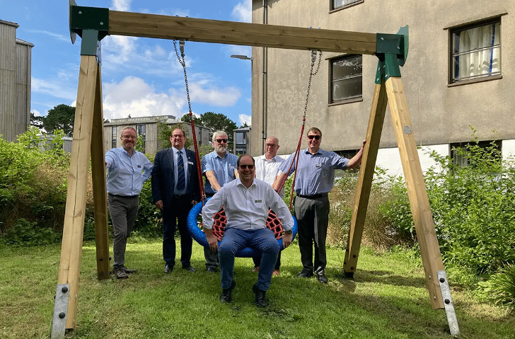 Representatives from Cornwall’s Freemasons check out the basket swing their help fund