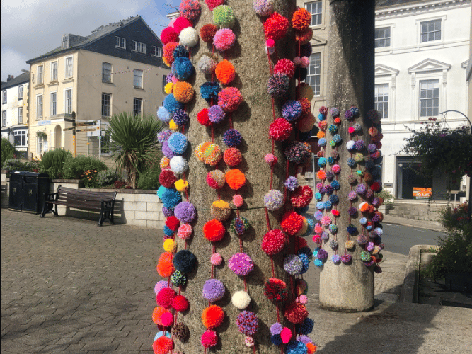 Colourful pompoms in Liskeard