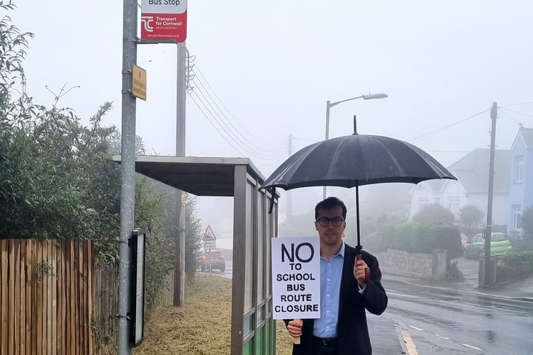 Noah Law at the bus stop on Treverbyn Road, St Austell