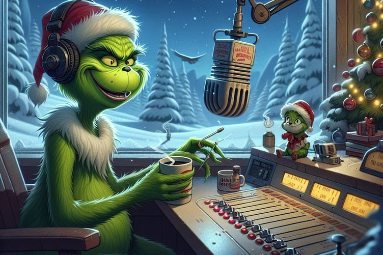 The grinch hosting a radio.show