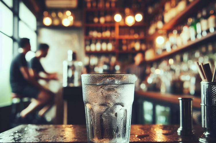 Glass of water on a bar in a pub - Bing AI