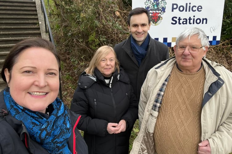 Alison Hernandez, Nick Craker, Jane Pascoe and Julian Smith outside Liskeard Police Station