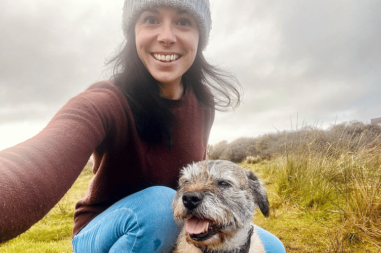 Catherine Hall with dog Mini