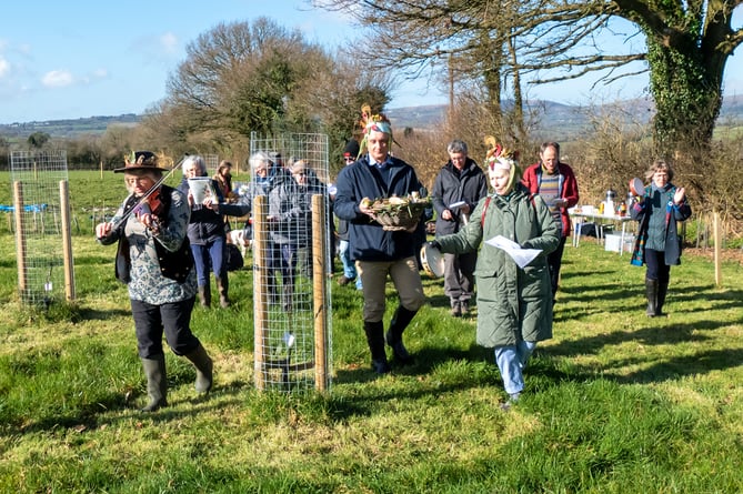 South Hill residents take part in the first wassail at the community orchard