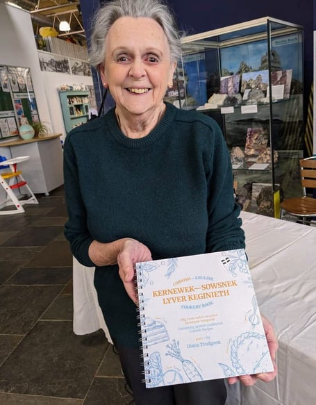 Diana Trudgeon with her Cornish-English cookery book