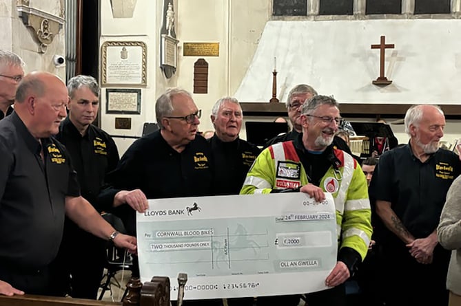 The donation to Cornwall Blood Bikes