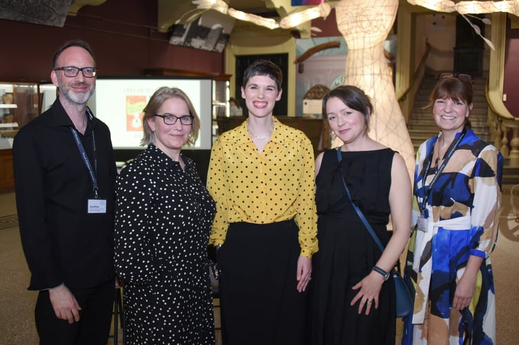 Four of the shortlisted authors - Alan Warner, Joanna Quinn, Kim Sherwood and Jo Baker - with Royal Cornwall Museum director Bryony Robins