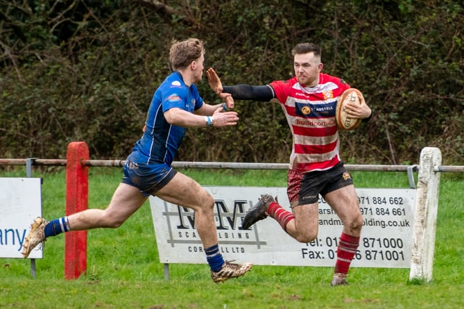 Winger Max Bullen, pictured against Weston-super-Mare on Saturday, March 23, grabbed the first try for the Saints at Pottington Road.