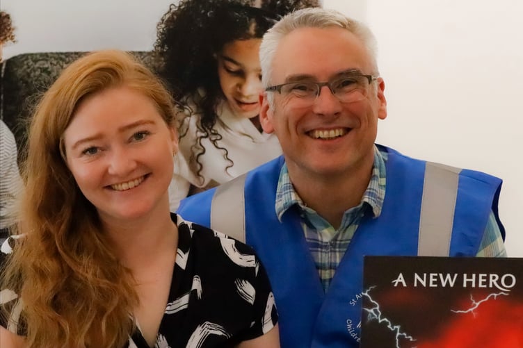 Author AF Steadman with festival director Simon Pollard.