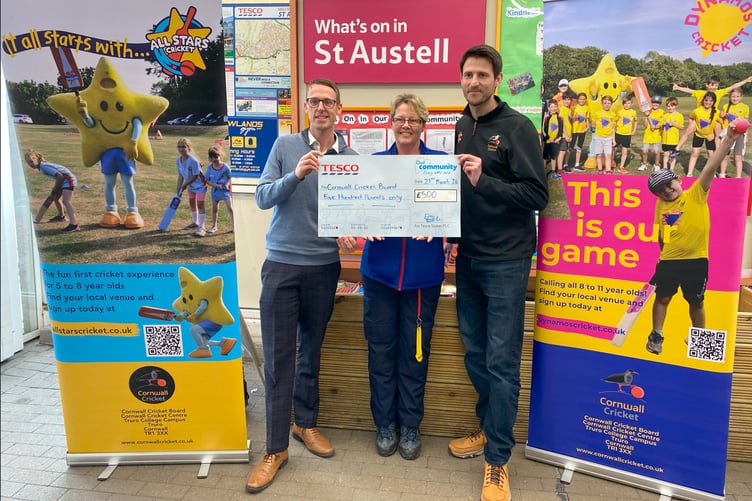 The Tesco store in St Austell has given £500 towards children's cricket in the area.