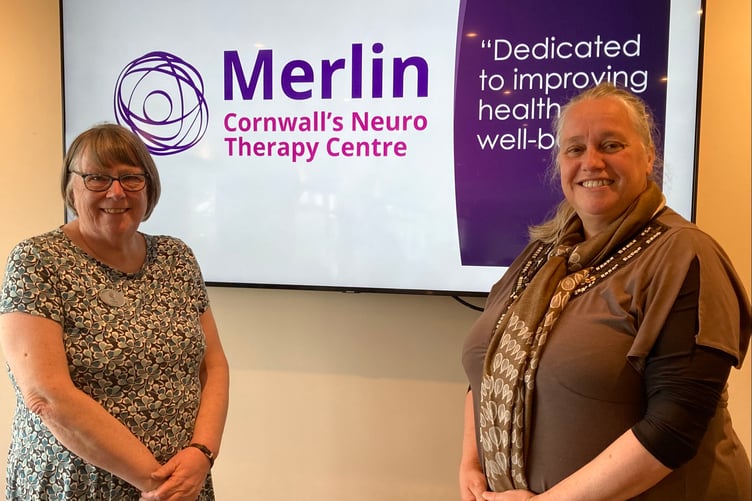 Inner Wheel president Val Pascoe (left) with Sarah Snell of the Merlin centre.