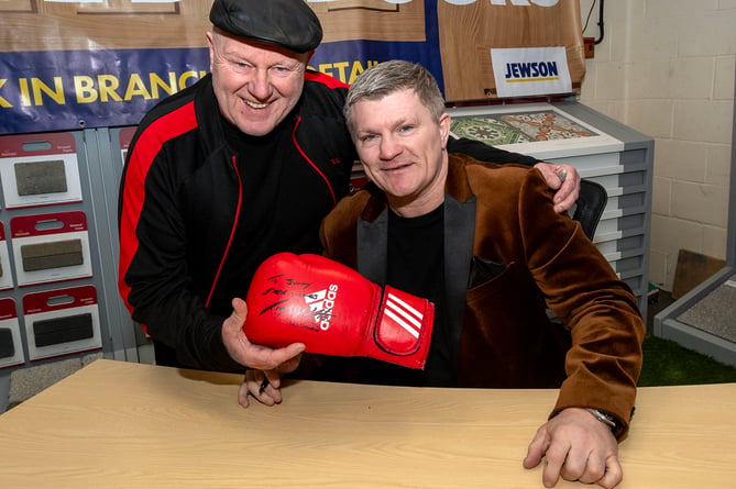 Ricky Hatton signed a glove for St Austell Boxing Club head coach Jimmy Waugh. Picture: Paul Williams