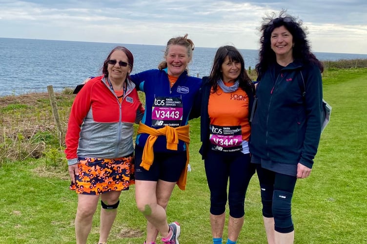 lynne Overd, Julie Gregory, Angela Harrison and Anita Piddington completed the 26.2 miles along South East Cornwalls coastline in 10 hours