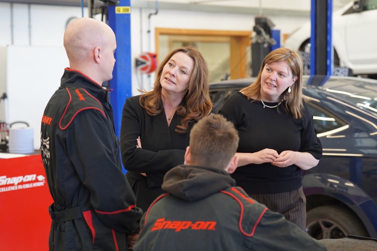 Education secretary Gillian Keegan and Truro MP Cherilyn Mackrory meet Truro College students