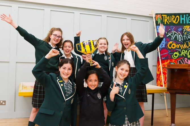 Truro High School for Girls pupils with their Lego trophy