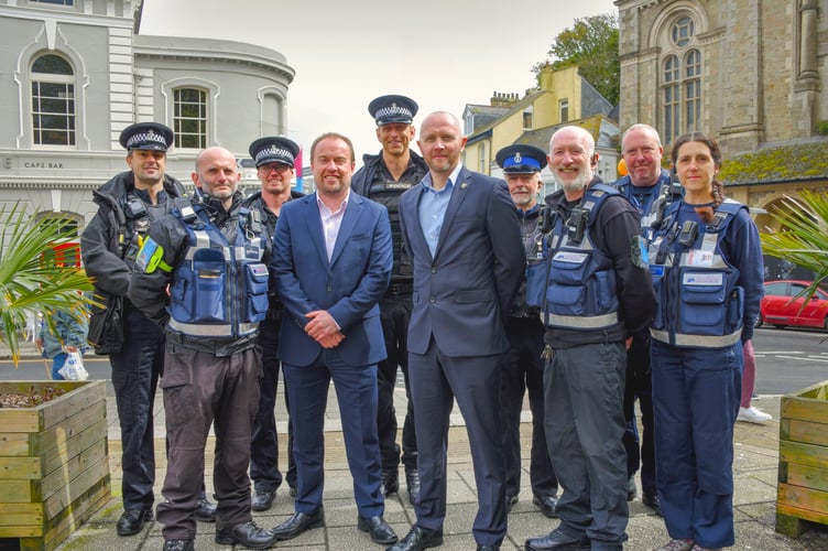 Richard Wilcox, executive director of Falmouth BID, and Falmouth town manager Richard Gates launch the Safe & Secure project with partners