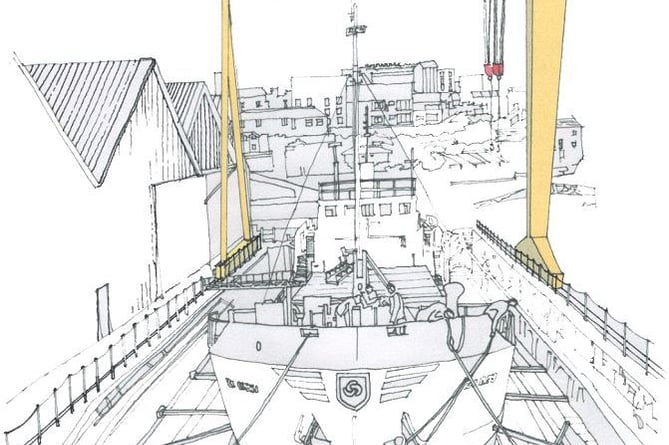 An artist's illustration of the proposed crane at Penzance Dry Dock 