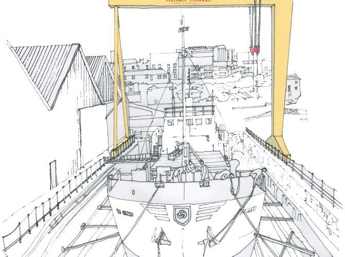 An artist's illustration of the proposed crane at Penzance Dry Dock 