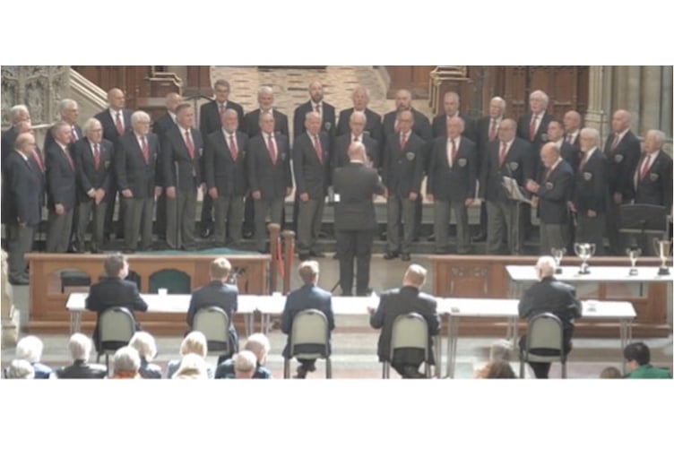 Mevagissey Male Choir singing at Truro Cathedral in front the adjudicators.