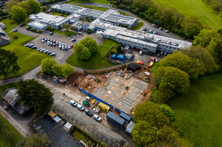 An aerial view of the construction project at St Austell Community Hospital. Picture: Paul Williams