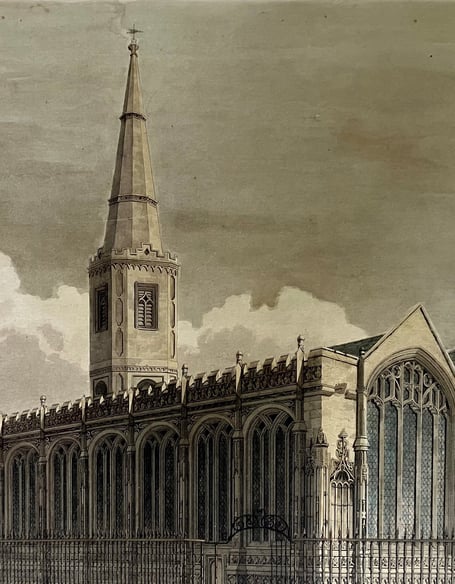 St Mary's new steeple, drawn in 1805 by W Varley