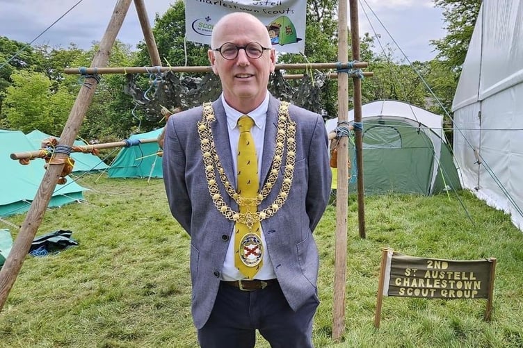Mayor of St Austell Cllr Julian Young at the recent Mid Cornwall Scouts event at Lanhydrock.