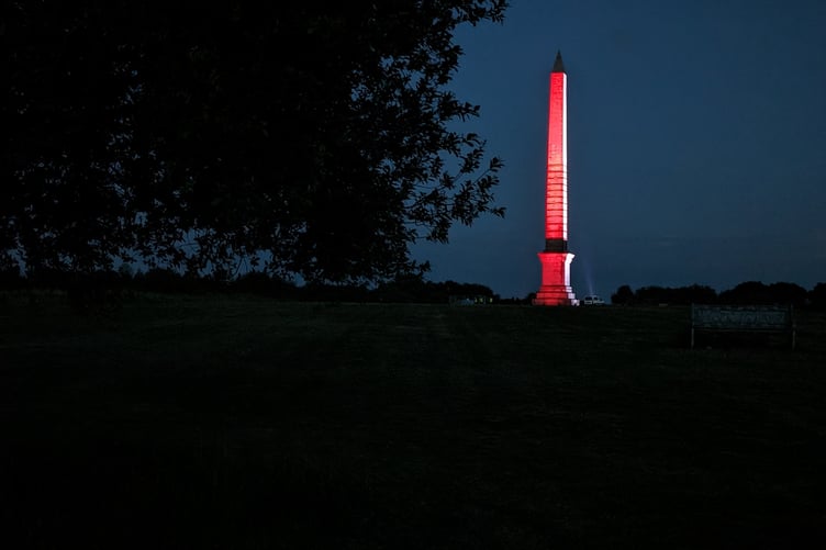 Red light adorns the Bodmin Beacon as the night takes over the sky
