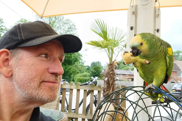 Plucky parrot rides with family peloton for charity